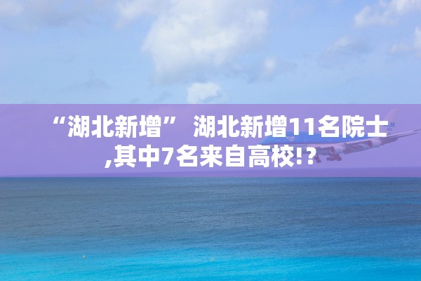 “湖北新增	” 湖北新增11名院士,其中7名来自高校!？